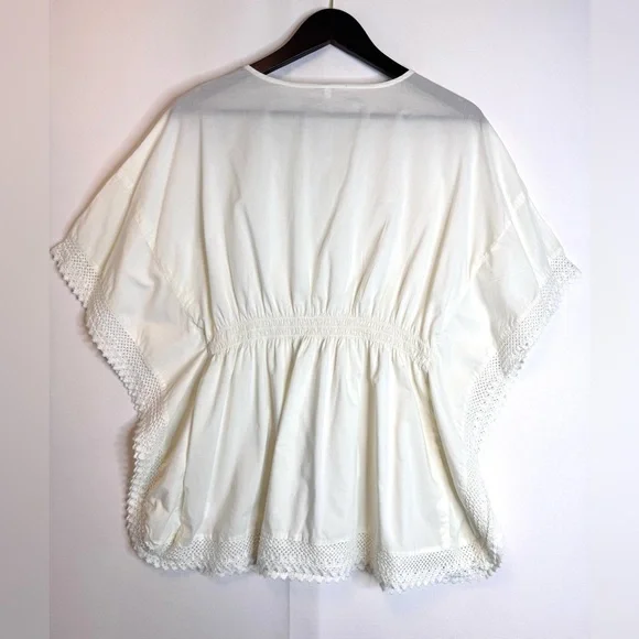 Passport Crochet Trim Kimono Top size Medium cream gathered waist Boho blouse - Picture 9 of 9